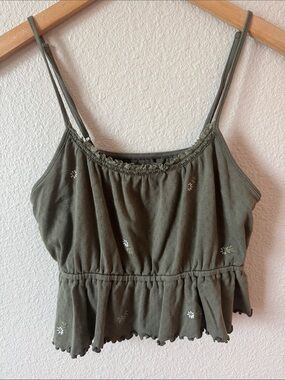 American Eagle Outfitters Olive Green Embroidered Peplum Cami